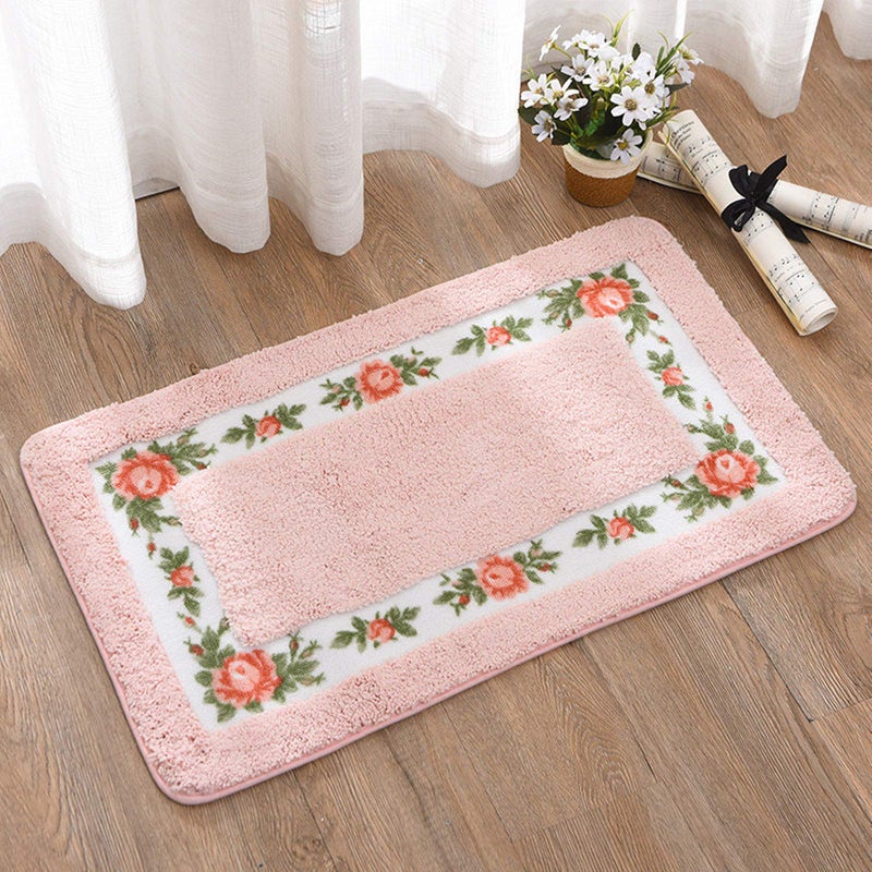 UKELER Luxury Shaggy Pink Rose Bath Rugs Washable Non-Slip Bathroom Mat for Home and Hotel, 17.7''x29.5'' - Image 2